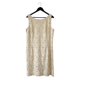 Chetta B Gold Cream Sparkly Lace Shift Dress